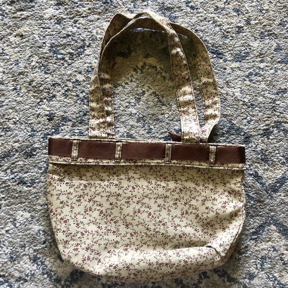 Longaberger Burgundy/Brown/Cream Floral Print PurseTote - Picture 4 of 9